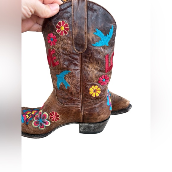 Old Gringo Embroidered love floral leather Brown western Cowboy Boots 8.5 - Picture 6 of 10